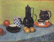Still life Blue Enamel Coffeepot Earthenware and Fruit (nn04) Vincent Van Gogh